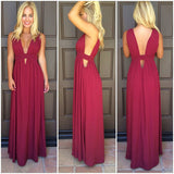 Red Sexy A-Line V-neck Chiffon Floor-Length Prom Dress, Party Dresses, PL155