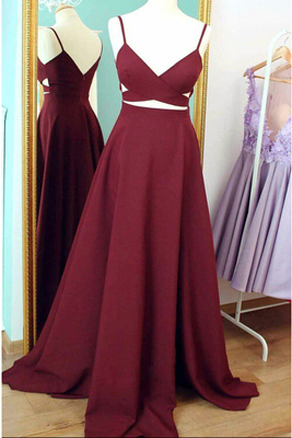 Cheap Burgundy Spaghetti Straps Long Prom Dress Evening Dress, PL159