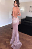 Backless Sequined Sweep Train Spaghetti Straps Prom Dress,Formal Dress, PL160