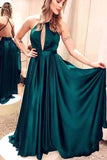 Satin Cross Back Dark Green Long Prom Dresses, Sexy Party Dresses, PL164