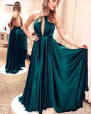 Satin Cross Back Dark Green Long Prom Dresses, Sexy Party Dresses, PL164