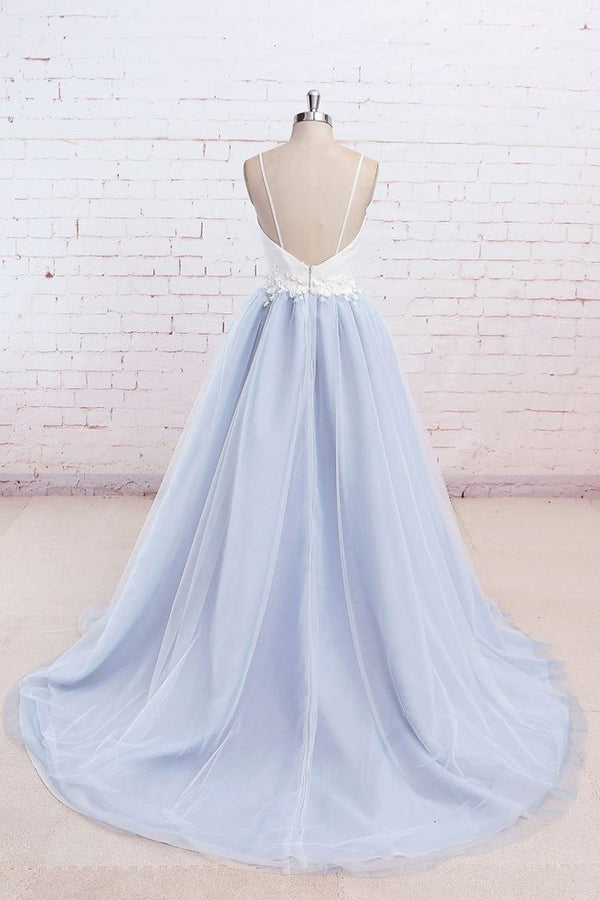 Tulle Baby Blue Long Flower Prom Dress With White Top,Evening Dress US0 / Custom Color Tulle Baby Blue Long Flower Prom Dress With White Top,Evening Dress US0 / Custom Color