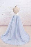 Tulle Baby Blue Long Flower Prom Dress With White Top, Simple Evening Dress, PL165