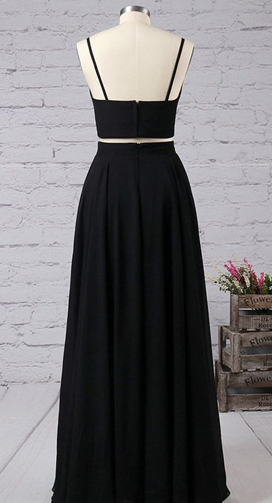 Promnova Black Scoop Neck A Line Floor Length Chiffon Two Piece Prom Dresses US2 Custom Color