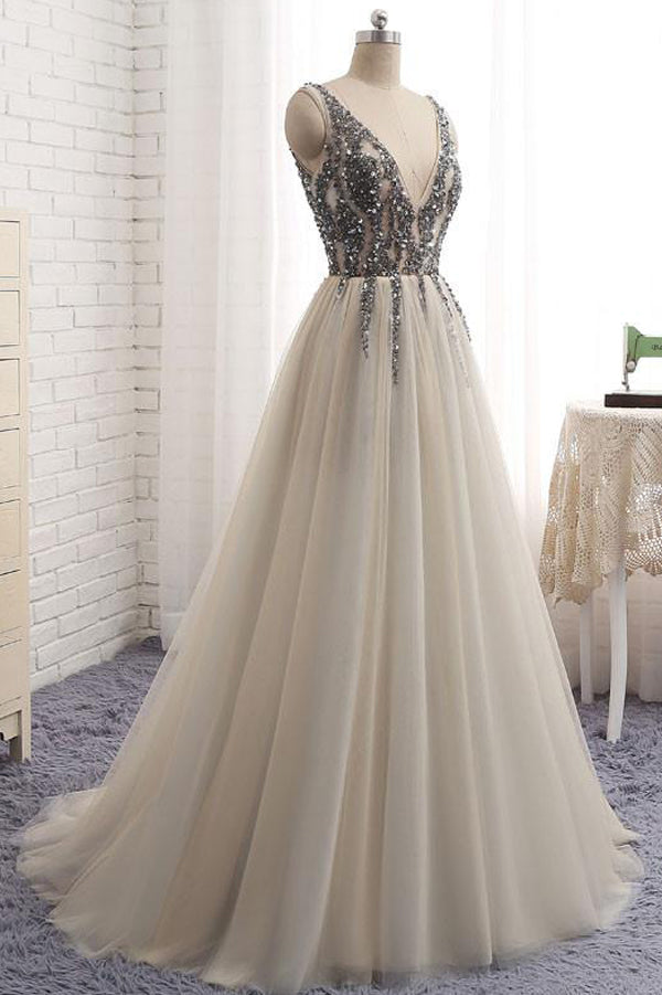 sweet 16 party dresses Sweet 16 A Line V-Neck Tulle Prom Dresses with Beading,Party Dress US4 / As Picture