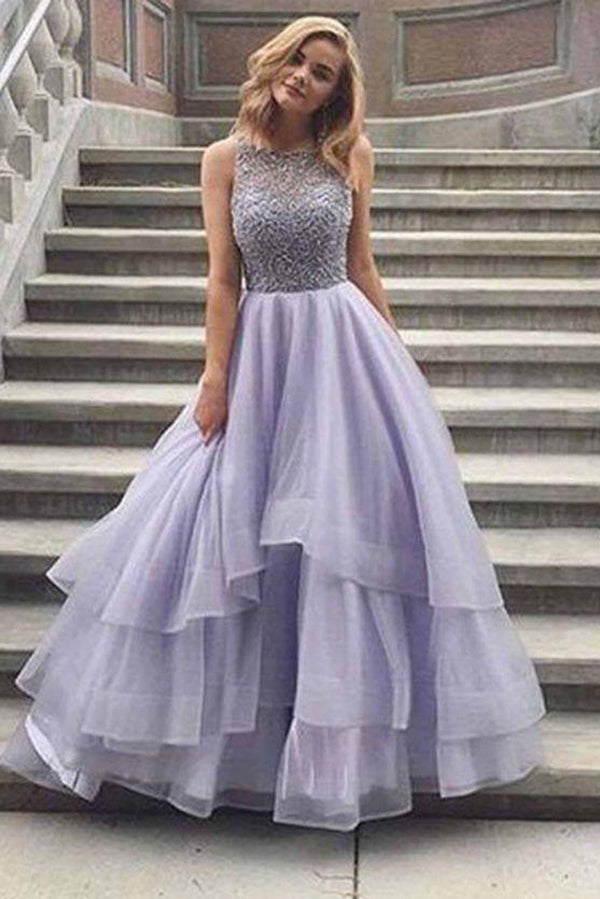 A-line Scoop Floor-length Long Prom Dress Evening Dress, PL181 - Promnova