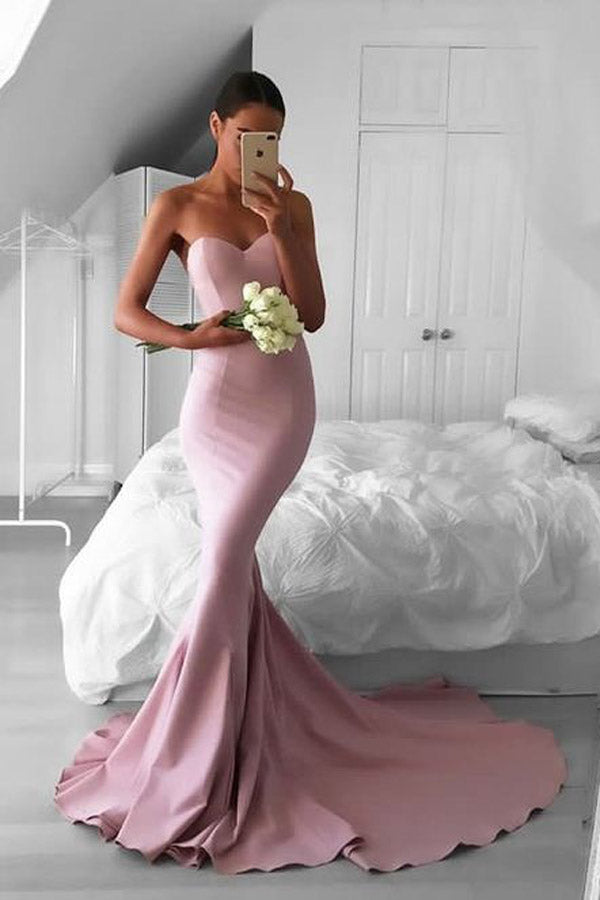 Glamorous Pink Mermaid Sweetheart Prom Dress with Sweep Train – Promnova