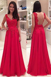 Red Chiffon Open Back Floor Length Long Prom Dress Evening Dress -PL189