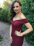 Charming Off Shoulder Mermaid Long Prom Dresses with Slit -PL190