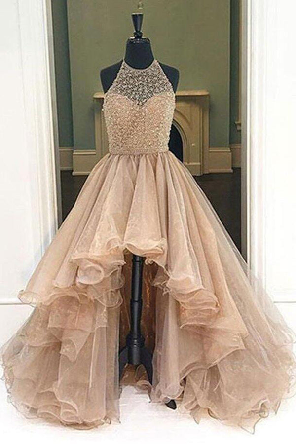 Chic Halter Asymmetrical Tulle Long Prom Dresses Evening Dresses Custom Size / Custom Color Chic Halter Asymmetrical Tulle Long Prom Dresses Evening Dresses Custom Size / Custom Color