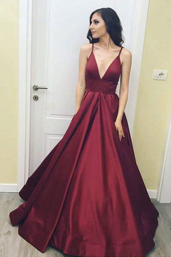Simple Burgundy V neck Long Prom Dress, Burgundy Evening Dress US18W / As Picture Simple Burgundy V neck Long Prom Dress, Burgundy Evening Dress US18W / As Picture
