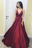 Simple Burgundy V neck Long Prom Dress, Burgundy Evening Dress PL206