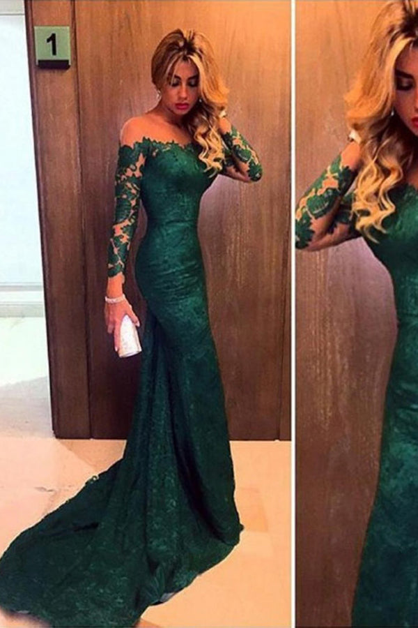 Off the Shoulder Long Sleeves Mermaid Lace Evening Dress Prom Dresses US16 / As Picture Off the Shoulder Long Sleeves Mermaid Lace Evening Dress Prom Dresses US16 / As Picture