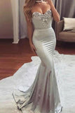 New Arrival Silver Beaded Off Shoulder Sweetheart Mermaid Long Prom Dresses PL217
