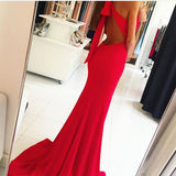 Simple Sleeveless Red Mermaid Evening Dress, Long Prom Dress with Slit at promnova.com