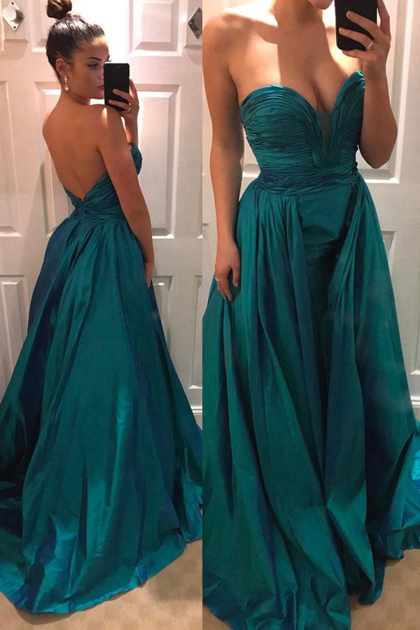 Green Taffeta Pleated Strapless Sweetheart Open Back Prom Dress US16W / As Picture Green Taffeta Pleated Strapless Sweetheart Open Back Prom Dress US16W / As Picture