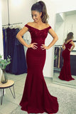 Fabulous Burgundy Mermaid Lace V-neck Long Prom Dresses with Beading PL227
