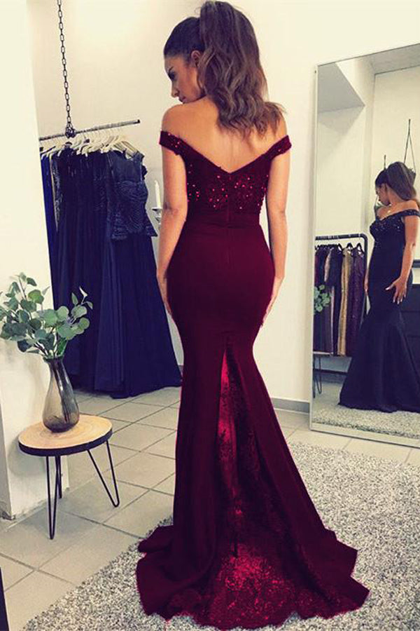 Fabulous Burgundy Mermaid Lace V-neck Long Prom Dresses with Beading US8 / Custom Color Fabulous Burgundy Mermaid Lace V-neck Long Prom Dresses with Beading US8 / Custom Color