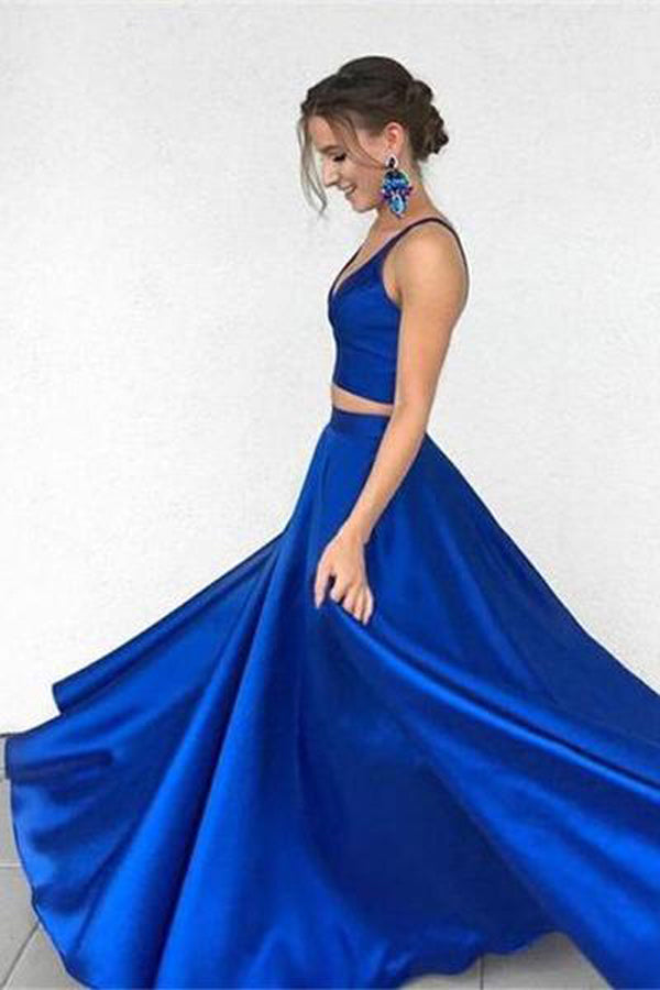 Charming Royal Blue Two Pieces Long Prom Dress Party Dresses PL246