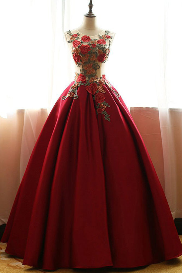Red Satin Aline Quinceanera Dress,Applique Ball Gown Prom Dress Promnova Red Satin Aline Quinceanera Dress,Applique Ball Gown Prom Dress Promnova