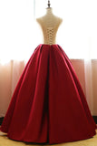 Red Satin Aline Quinceanera Dress,Applique Ball Gown Prom Dress at promnova.com