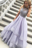 Lavender Beaded Top Cheap Long Prom Dresses Evening Ball Gown PL251