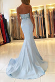 Mermaid Blue Sweetheart Neck Strapless Beaded Bodice Prom Dresses at promnova.com