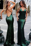 Sparkly Green Sequin Backless Mermaid Long Prom Dresses,Party Dresses PL259