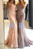 Spaghetti Straps Lace Mermaid Sweetheart Floor Length Long Prom Dresses PL264