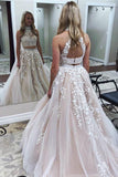 Two-pieces Floor-length Sleeveless High-neck Elegant Long Prom Dresses PL275