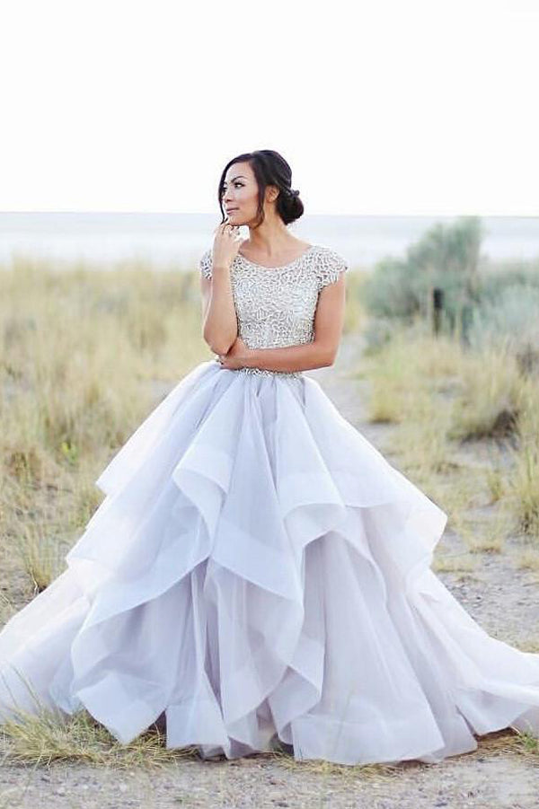 Adorable Country Style Organza Ruffled Cap-Sleeve Ball Gown Wedding Dress, Diamond White / 16 Adorable Country Style Organza Ruffled Cap-Sleeve Ball Gown Wedding Dress, Diamond White / 16
