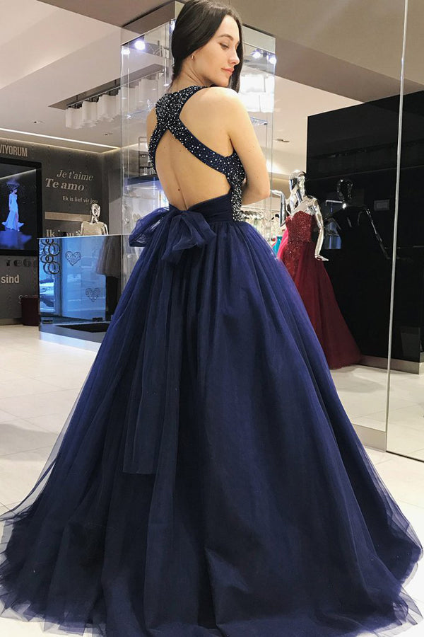 Royal Blue Elegant Ball Gown Beaded Prom Dresses,Sweet 16 Dress at promnova.com