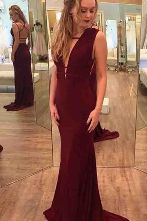 Cheap A-Line V-Neck Floor-Length Grape Chiffon Split Bridesmaid Dress –  Promnova