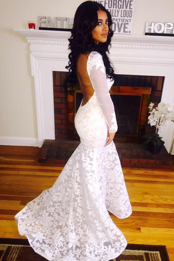 chinese dress ladies Backless Long Sleeves Lace Beautiful Prom Dresses, Party Dresses US2 / As Picture