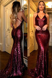 Red Simple Design Backless Side Slit Long Evening Prom Dresses PL291