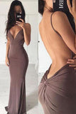 Chocolate Spaghetti Straps Sheath/Column Long Prom Dress Evening Dress PL293