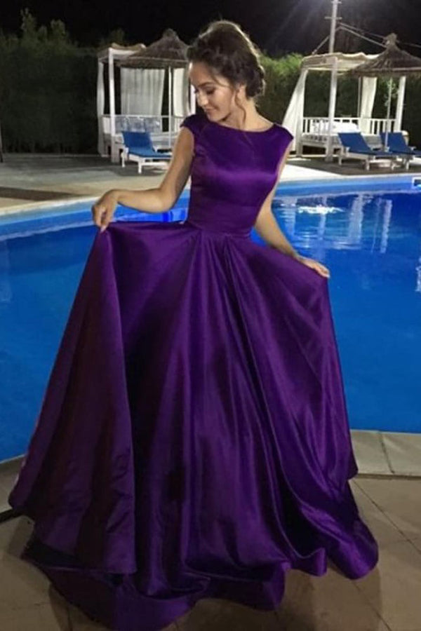 Satin Simple Chic A-Line Bateau Regency Long Prom Dress Evening