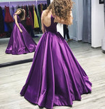 Satin Simple Chic A-Line Bateau Regency Long Prom Dress Evening Dress at promnova.com