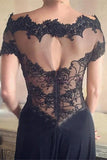 Black Lace Off-The-Shoulder Scoop Long Prom Dress Evening Dress at promnova.com