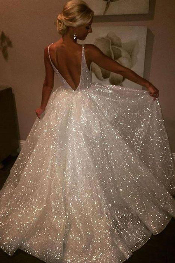 strapless open back dress Ariya Black A line Off the Shoulder Glitter Tulle Prom Dress with Slit main image 1