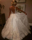 Fabulous A Line Backless Sequined Long Prom Dresses, Evening Dress at promnova.com