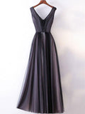 A-line  Lace V-neck Appliqued Long Prom Dresses Evening Gowns|promnova.com