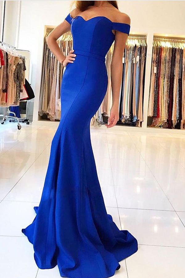 Off the Shoulder Simple Royal Blue Prom Dresses Long FD1788 – Viniodress