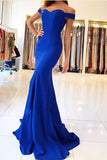 Royal Blue Simple Cheap Evening Dresses, Mermaid Prom Dresses with Train PL305