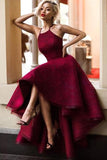 Burgundy Asymmetrical Halter A Line Sleeveless Long Prom Dress,Formal Dress PL308