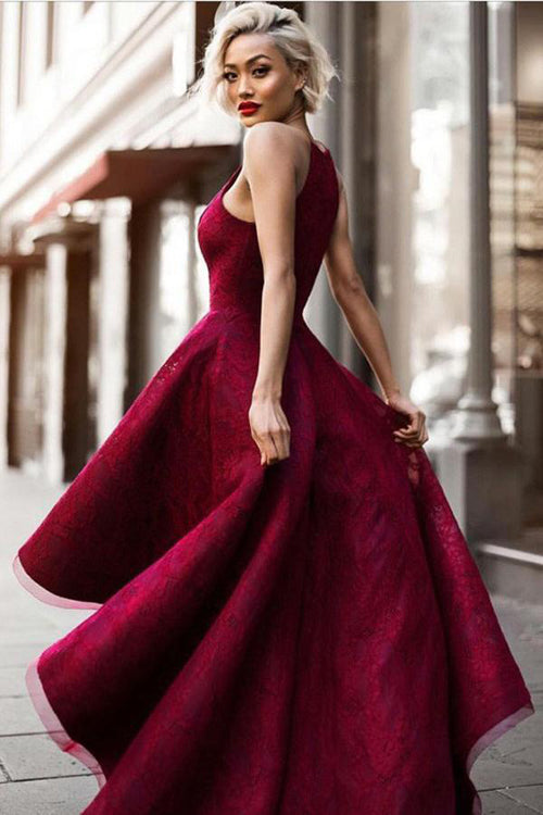 Burgundy Asymmetrical Halter A Line Sleeveless Prom Dress,Formal Dress US4 / As Picture Burgundy Asymmetrical Halter A Line Sleeveless Prom Dress,Formal Dress US4 / As Picture