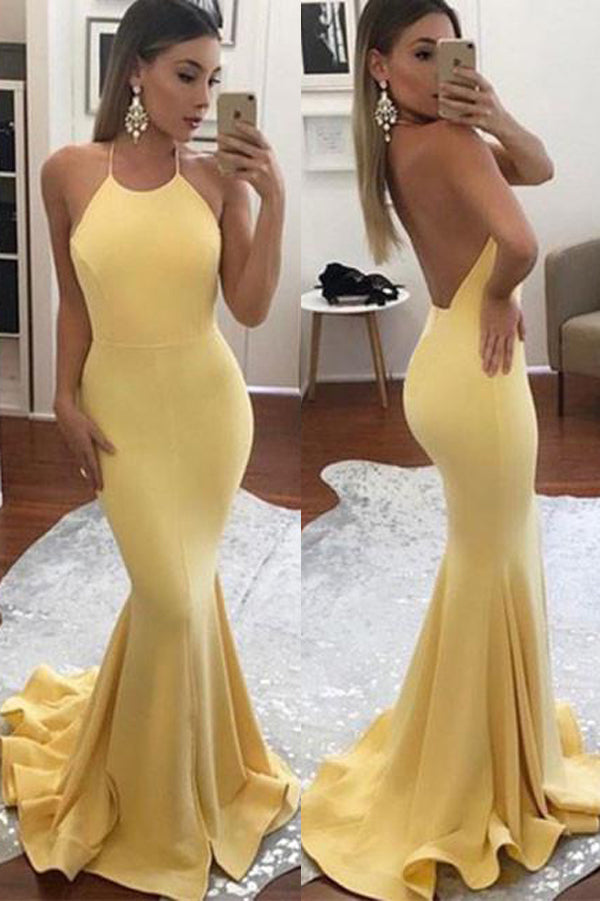 Yellow Mermaid Open Back Long Prom Dress, Cheap Formal Dresses Promnova Yellow Mermaid Open Back Long Prom Dress, Cheap Formal Dresses Promnova
