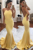 Yellow Mermaid Open Back Long Prom Dress, Cheap Formal Dress PL310