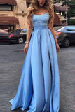 Simple A-line Blue Lace Bodice Sweetheart Long Prom Dresses Evening Dress PL315
