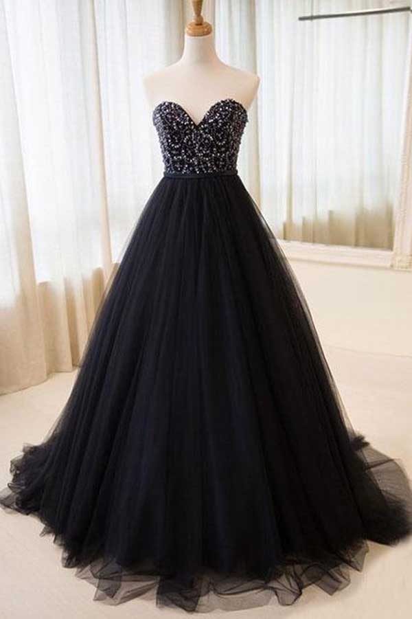 Black Sweetheart Neck Tulle Long Prom Dress Evening Dress PL322